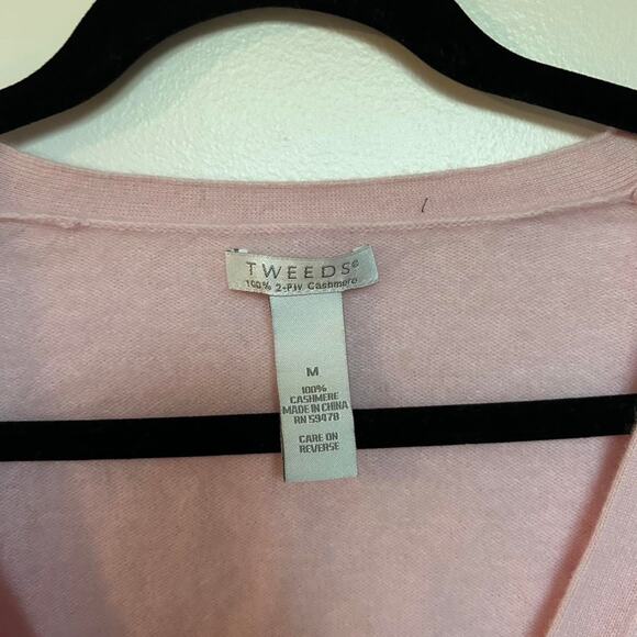 Vintage TWEEDS Light pink 100% cashmere button down v neck cardigan M - Picture 3 of 4
